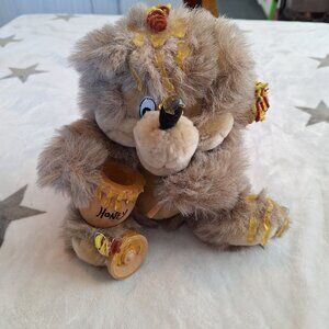 Vintage 1989 Orzek Honey Bear With Honey Pot Wodden Stick & Bees‎ 10"